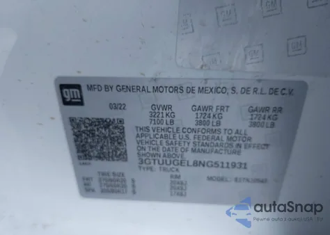 2022 GMC Sierra 1500 4Wd Short Box Denali из США, поврежденный, VIN 3GTUUGEL8NG511931